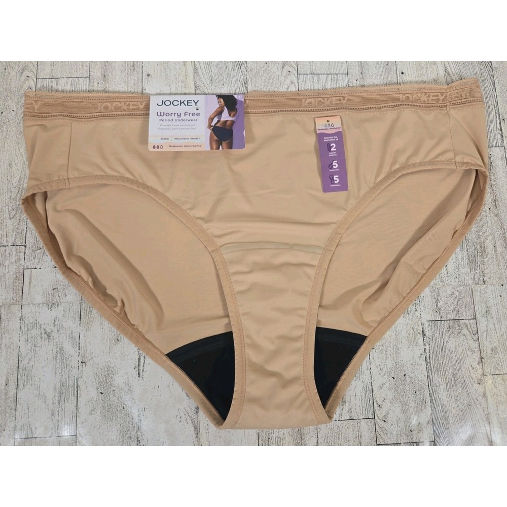 Jockey Period Underwear BIKINI 4XL Moderate Absorbency Worry Free Beige Panties